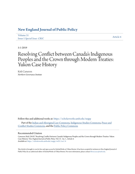 Resolving Conflict Between Canada's Indigenous Peoples and the Crown Through Modern Treaties: Yukon Case History