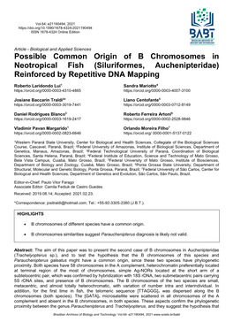 Possible Common Origin of B Chromosomes in Neotropical Fish (Siluriformes, Auchenipteridae) Reinforced by Repetitive DNA Mapping