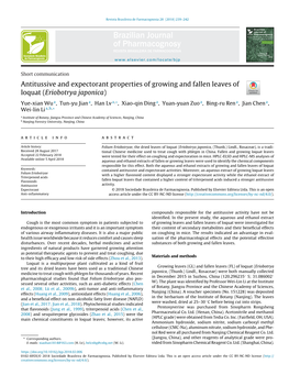 Antitussive and Expectorant Properties of Growing and Fallen Leaves of Loquat (Eriobotrya Japonica)