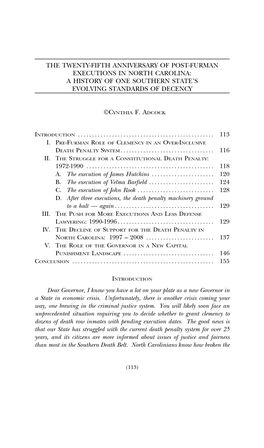 The Twenty-Fifth Anniversary of Post-Furman Executions in North Carolina: a History of One Southern State's Evolving Standards