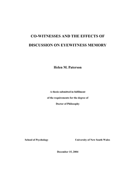 Co-Witnesses and the Effects of Discussion on Eyewitness Memory