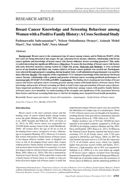 Breast Cancer Knowledge and Screening Behaviour Among Women with a Positive Family History