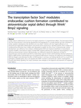 The Transcription Factor Sox7 Modulates Endocardiac Cushion