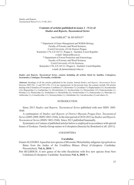 Contents of Articles Published in Issues 1 - 9 (1) of Studies and Reports, Taxonomical Series