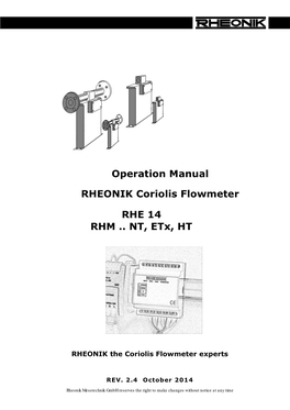 Operation Manual RHEONIK Coriolis Flowmeter RHE 14 RHM .. NT, Etx, HT