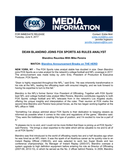 Dean Blandino Joins Fox Sports As Rules Analyst