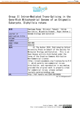 Group II Intron-Mediated Trans-Splicing in the Gene-Rich Mitochondrial Genome of an Enigmatic Eukaryote, Diphylleia Rotans