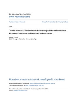 The Domestic Partnership of Home Economics Pioneers Flora Rose and Martha Van Rensselaer