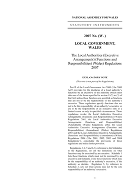 The Local Authorities (Executive Arrangements) (Functions and Responsibilities) (Wales) Regulations 2007