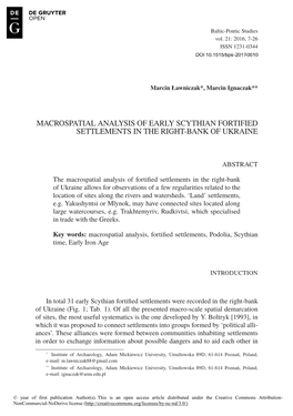 Macrospatial Analysis of Early Scythian Fortified Settlements in the Right­‑Bank of Ukraine