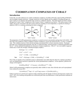 COORDINATION COMPLEXES of COBALT Introduction