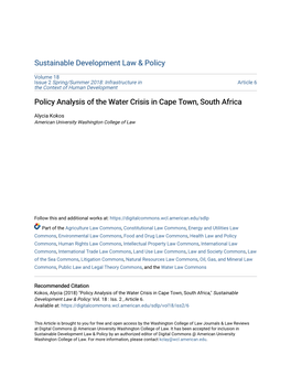 Policy Analysis of the Water Crisis in Cape Town, South Africa