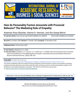 How Do Personality Factors Associate with Prosocial Behavior? the Mediating Role of Empathy