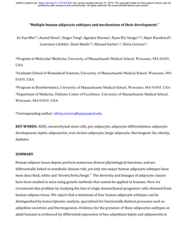 Multiple Human Adipocyte Subtypes and Mechanisms of Their Development.”