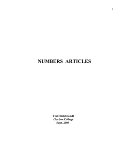 Numbers Articles Available at Gordon Scanned and Edited by Ted Hildebrandt