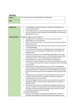 Briefing Subject the Economic Value of Heritage Projects in Nottingham