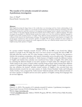 The Transfer of L1 Attitudes Towards L2 Varieties: a Preliminary Investigation