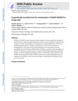 A Genetically Encoded Tool for Manipulation of NADP+/NADPH in Living Cells