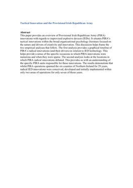 Tactical Innovation and the Provisional Irish Republican Army Abstract This Paper Provides an Overview of Provisional Irish Repu