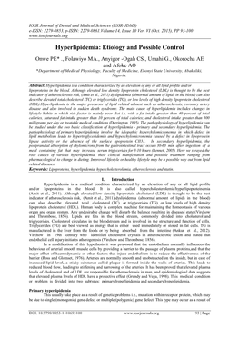 Hyperlipidemia: Etiology and Possible Control