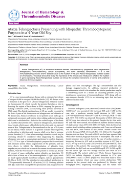 Ataxia Telangiectasia Presenting with Idiopathic Thrombocytopenic Purpura in a 4-Year-Old