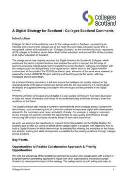 A Digital Strategy for Scotland - Colleges Scotland Comments