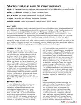 Characterization of Loess for Deep Foundations Robert L