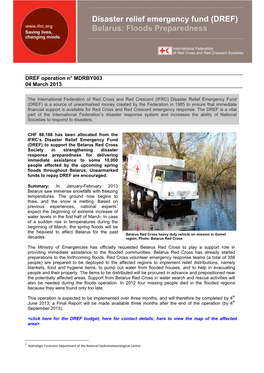 Disaster Relief Emergency Fund (DREF) Belarus: Floods Preparedness