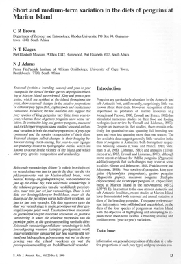 Short and Medium-Term Variation in the Diets of Penguins at Marion Island