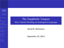 The Tangkhulic Tongues Background How I Started Working on Endangered Languages Tangkhul Field Methods