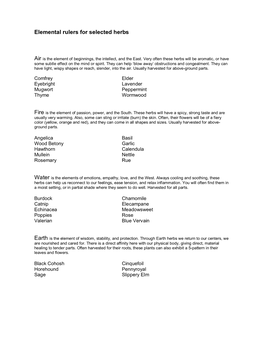 Elemental Rulers for Selected Herbs