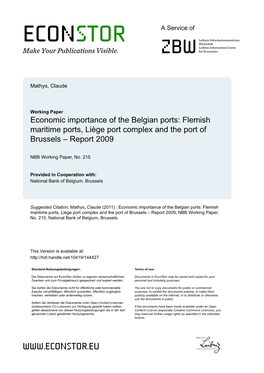Economic Importance of the Belgian Ports: Flemish Maritime Ports, Liège Port Complex and the Port of Brussels – Report 2009