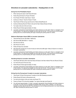 Directions to Lancaster Laboratories – Headquarters in U.S