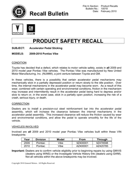 Recall Bulletin Date: February 2010