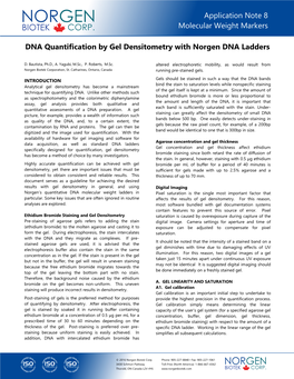 Application Note 8 Molecular Weight Markers DNA Quantification by Gel