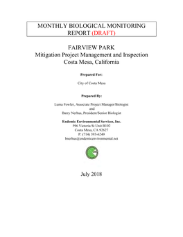 Monthly Biological Monitoring Report (Draft) ​