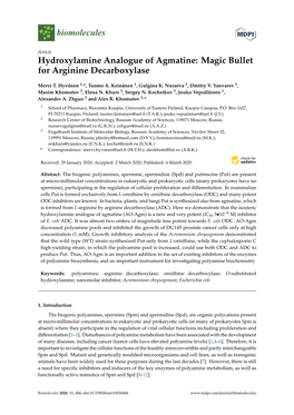 Hydroxylamine Analogue of Agmatine: Magic Bullet for Arginine Decarboxylase