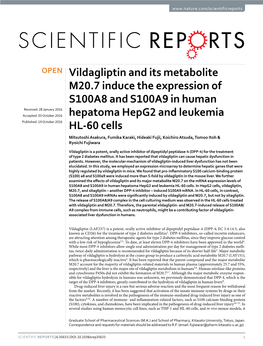 Vildagliptin and Its Metabolite M20.7 Induce the Expression of S100A8