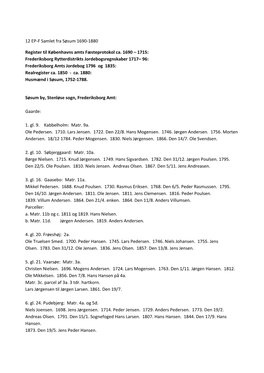 12 EP-F Samlet Fra Søsum 1690-1880 Register Til Københavns Amts Fæsteprotokol Ca. 1690 – 1715: Frederiksborg Rytterdistrikt
