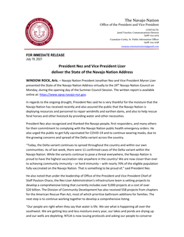 President Nez and Vice President Lizer Deliver the State of the Navajo Nation Address