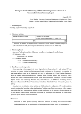 Monitoring of Outdoor Swimming Pools at Schools, Etc. in Fukushima Prefecture (Preliminary Report)