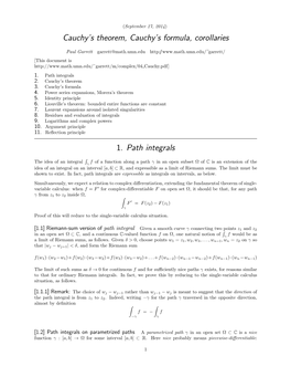 Cauchy's Theorem, Cauchy's Formula, Corollaries 1. Path Integrals