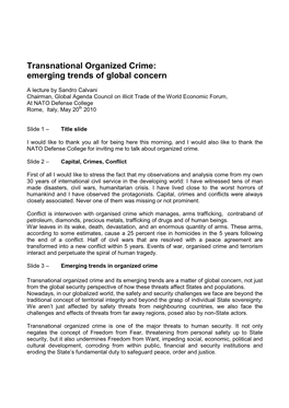 Transnational Organized Crime: Emerging Trends of Global Concern