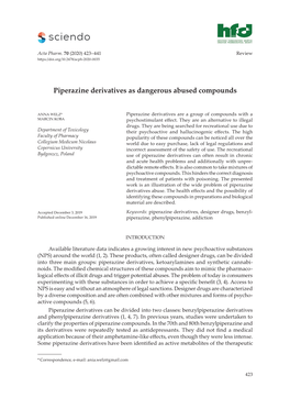 Piperazine Derivatives As Dangerous Abused Compounds