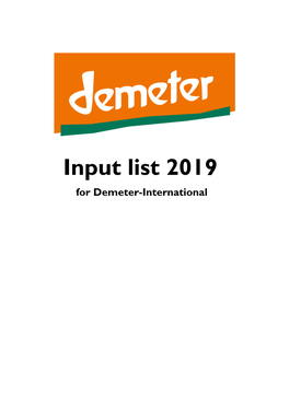 Demeter-International Input List 2019 for Organic Agriculture in Germany