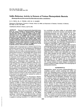 Sulfite Reductase Activity in Extracts of Various Photosynthetic Bacteria (Rhodospirillaceae/Chromatiaceae/Chlorobiaceae/Sulfate Assimilation) H