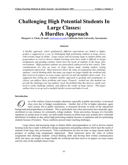 Challenging High Potential Students in Large Classes: a Hurdles Approach Margaret A