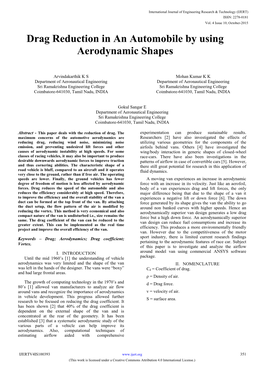 Drag Reduction in an Automobile by Using Aerodynamic Shapes