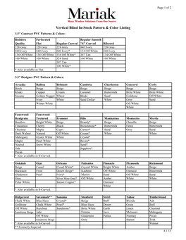 Vertical Blind In-Stock Pattern & Color Listing