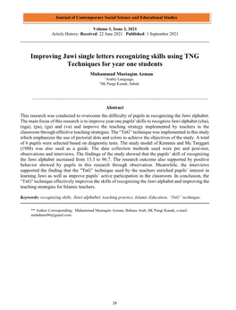 Improving Jawi Single Letters Recognizing Skills Using TNG Techniques for Year One Students